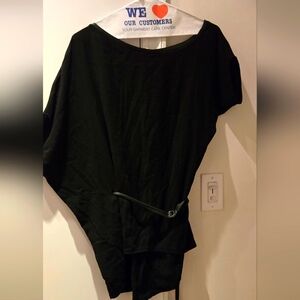 Helmut Lang 100% wool Asymmetrical Top With Leather Trim And Belt